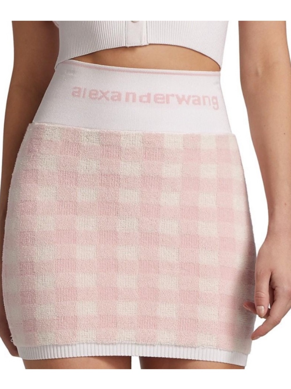 ALEXANDER WANG T pink Gingham Check-Pattern TERRY MINI skirt XS bloggers fav